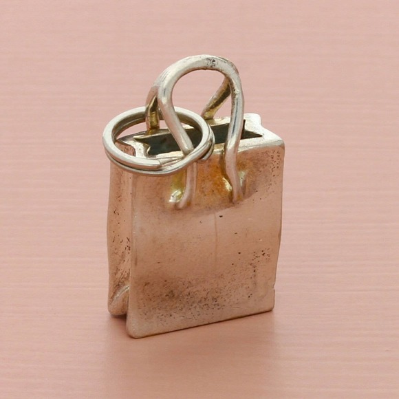 Vintage Jewelry - vintage silver plated 3d shopping bag charm